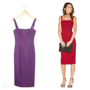 Cinq A Sept Ela Purple Ponte Midi Dress Size 2 Sleeveless Sheath Cocktail Chic